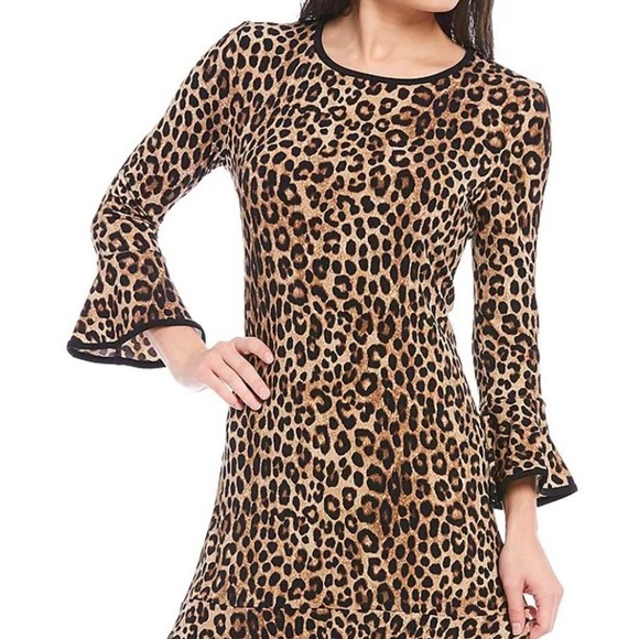 Michael Kors Cheetah Print Matte Jersey Flounce Sleeve A-Line Dress SZ XL - Picture 3 of 8